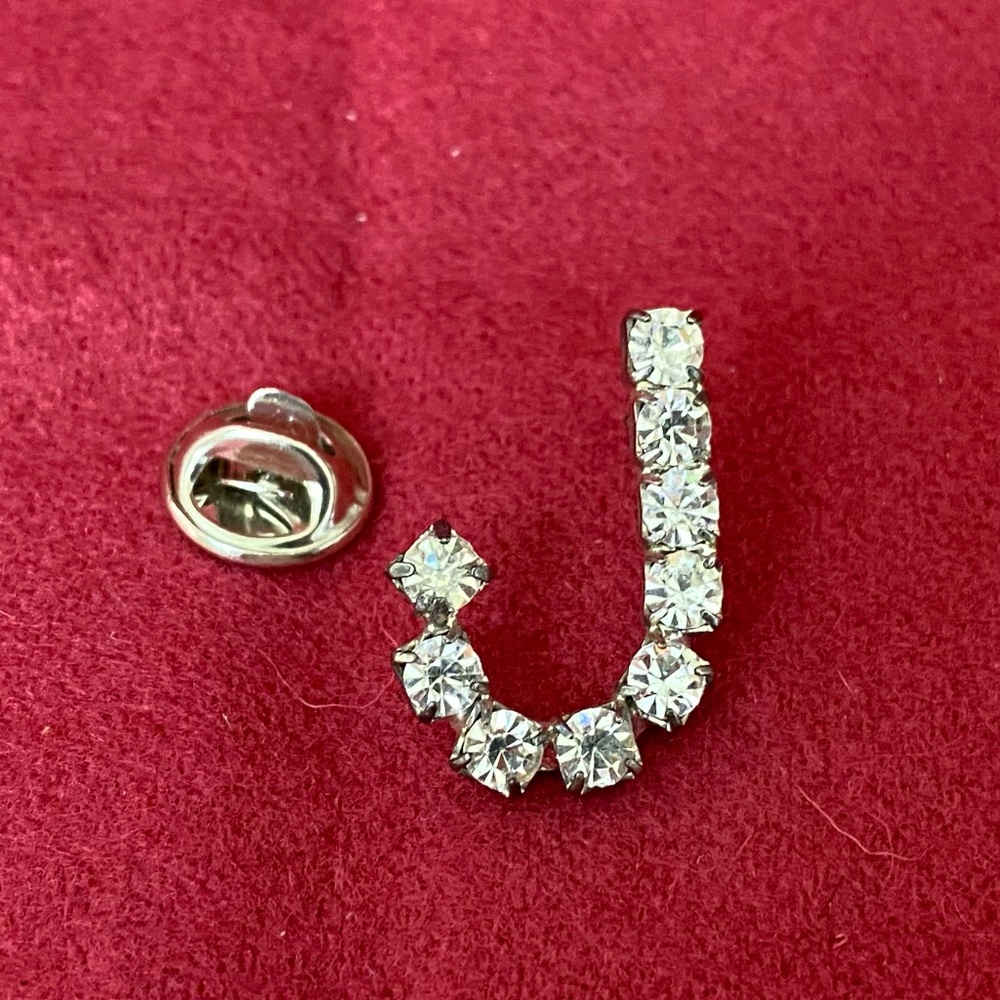 Clear Rhinestone "J" Pin.